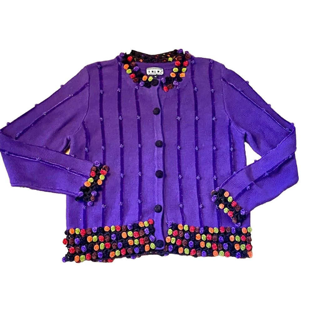 Berek 2 Sweater Purple 3‎ D Effects And Pom Poms Takako Saxon Lovely Sz M